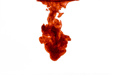 Poster - Red color dissolving in water. isolated white background. Blood drop in water concept.