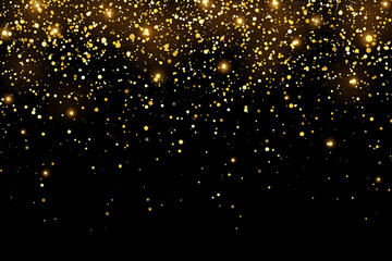 Wall Mural - Gold glitter particles on black background. Vector