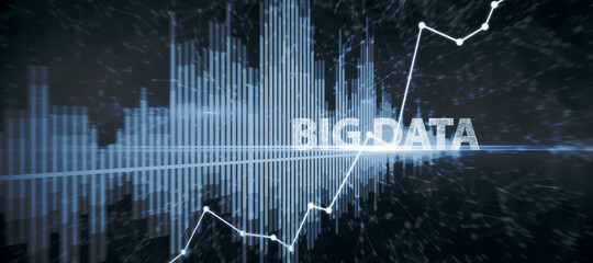 Leinwandbilder - Creative wide panoramic big data background. Technology and digital science concept. 3D Rendering.