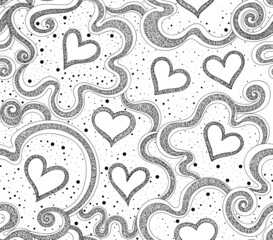 Wall Mural - Beautiful Valentine vector seamless pattern with hearts and figured ornament