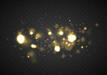 Aufkleber - Festive golden luminous background with colorful lights bokeh. Glow bokeh effect. Christmas concept. The dust sparks and golden stars shine with special light. Vector illustration.