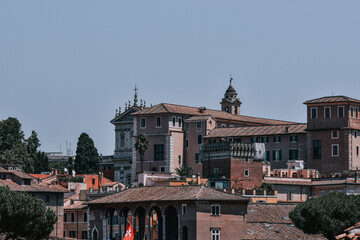 Canvas Print - View of Trajan's Market a large complex of ruins with blue sky in Rome Italy