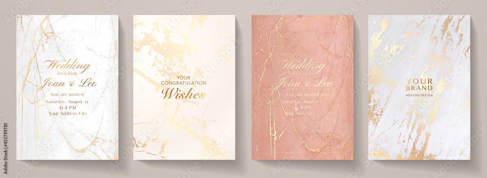 Elegant marble texture set. Luxury vector background collection with white, pink, gold pattern for cover, invitation template, wedding card, menu design, note book design - obrazy, fototapety, plakaty 