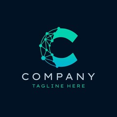 Letter C Molecule Logo, Bio tech Connect Dots Science Technology Logo Design Vector