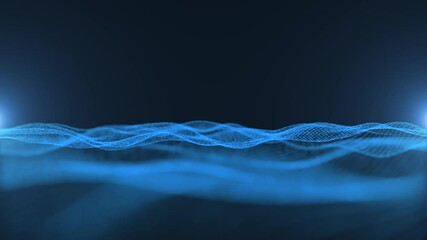 Wall Mural - abstract digital particle wave background. 3d animation, sci-fi background with glow particles and d