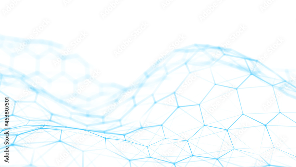 Blue wave conection dots and lines on white background. Abstract ...