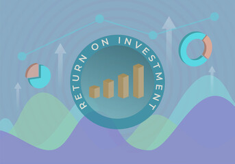 Poster - ROI - Return on Investment Business vector modern concept. Finance and Market growth vision stretching rising up. Profit or financial income, Roi Increasing wealth strategy illustration