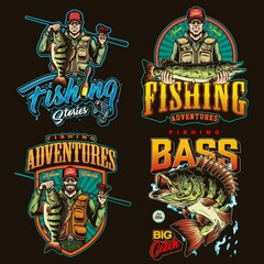 Poster - Colorful vintage fishing logotypes