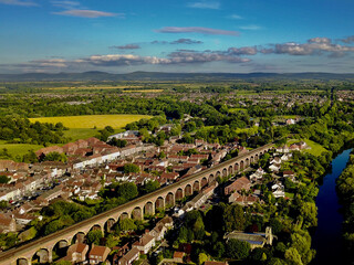 Wall Mural - The skyline of historic market town of Yarm in North Yorkshire showing the railway viaduct