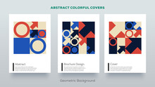Abstract Geometric Design Covers. Trending Vintage Retro Style Background. Set Of Simple Colorful Creative Vector Covers.