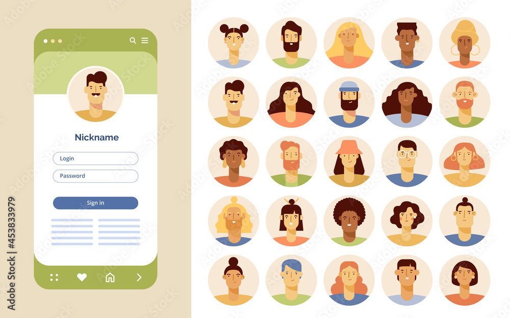 Set of male and female avatars. Icons for mobile app and social network ...