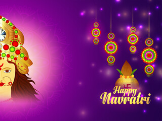 Sticker - Indian festival happy navratri celebration card with vector illustration