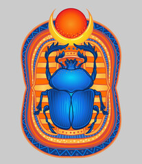 Wall Mural - Scarabaeus sacer, Dung beetle. Sacred symbol of in ancient Egypt. Fantasy ornate insects. Isolated vector illustration. Spirituality, occultism, chemistry, occult sun tattoo.