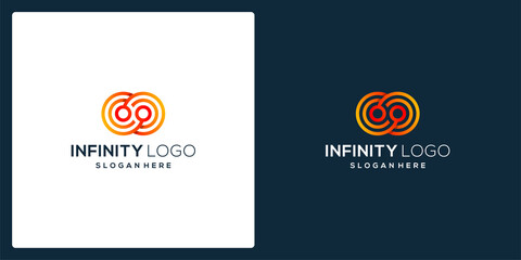 Infinity logo design template with tech model and colorful design vector illustration. Symbol, icon, creative.