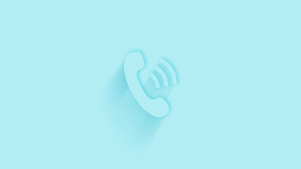 Aufkleber - Animated telephone handset icon with shadow on blue background. Neumorphism minimal style. Transparent background. 4K video motion graphic animation.