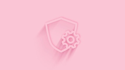 Aufkleber - Animated shield with settings gear icon with shadow on pink background. Neumorphism minimal style. Transparent background. 4K video motion graphic animation.