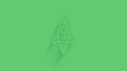 Poster - Animated rocket ship icon with shadow on green background. Neumorphism minimal style. Transparent background. 4K video motion graphic animation.