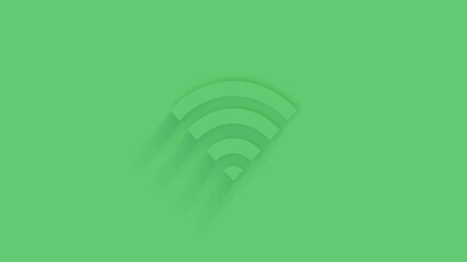 Leinwandbilder - Animated wi-fi wireless internet network symbol icon with shadow on green background. Neumorphism minimal style. Transparent background. 4K video motion graphic animation.
