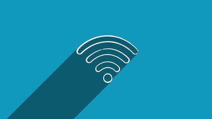 Leinwandbilder - White line wi-fi wireless internet network symbol icon with shadow isolated on blue background. Shadow reflection design. 4K video motion graphic animation.