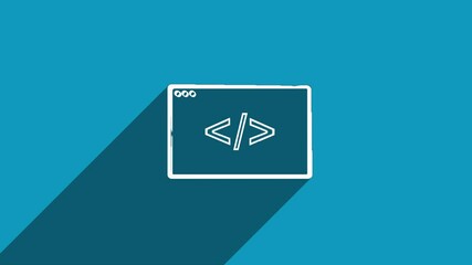 Aufkleber - White line web design and front end development icon with shadow isolated on blue background. Shadow reflection design. 4K video motion graphic animation.