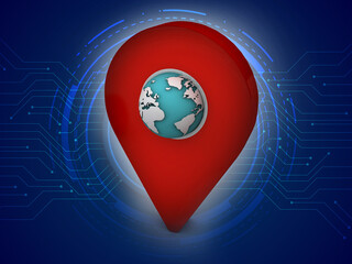 Fototapete - 3d rendering Red map pointer with globe