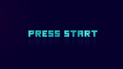 Fototapete - Animation of retro PRESS START text glitching on blue background. Old tv glitch interference screen. 4K Video motion graphic animation.