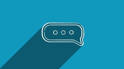 Aufkleber - White line chat, speech bubble icon with shadow isolated on blue background. Shadow reflection design. 4K video motion graphic animation.