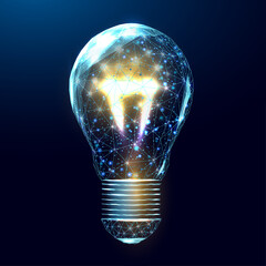 Wall Mural - wireframe polygonal lightbulb. internet technology network, business idea concept with glowing low p