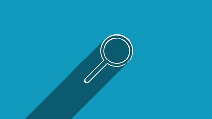 Poster - White search line icon with shadow isolated on blue background. Shadow reflection design. 4K video motion graphic animation.