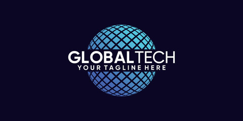 Global tech logo design with unique modern concept Premium Vector