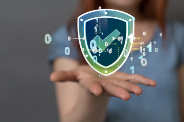 Security Shield concept, data protection. Shield with dots and lines connectio