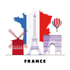 Sticker - map france and landmarks