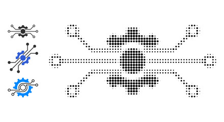 Wall Mural - Halftone circuit gear. Dotted circuit gear generated with small circle pixels. Vector illustration of circuit gear icon on a white background. Halftone array contains circle dots.