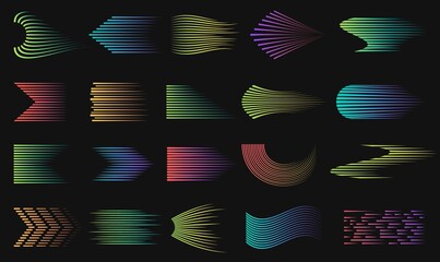 Poster - neon gradient speed lines. digital line, halftone arrows swirls. shading abstract vector collection