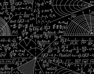 Wall Mural - handwritten mathematical vector seamless pattern with formulas, equations and plots