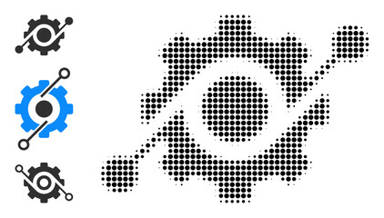 Canvas Print - Halftone clever machine. Dotted clever machine made with small circle pixels. Vector illustration of clever machine icon on a white background. Halftone array contains circle elements.