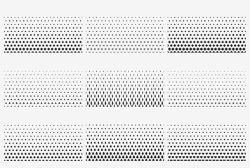 Wall Mural - Collection of halftone gradient pattern, Circle, square, hexagon, cross. Vector illustration isolated on white background. Web design template graphic border