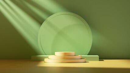 Poster - 3d render. minimal abstract geometric background with direct sunlight in shades of green and yellow.