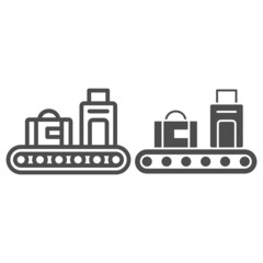 Poster - Luggage conveyor belt with bags line and solid icon, security check concept, baggage claim vector sign on white background, outline style icon for mobile concept and web design. Vector graphics.