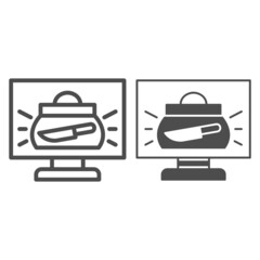 Poster - Bag on monitor, prohibited item, knife line and solid icon, security check concept, bag scanner vector sign on white background, outline style icon for mobile concept and web design. Vector graphics.
