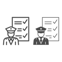 Poster - Customs officer and declaration line and solid icon, security check concept, goods to declare vector sign on white background, outline style icon for mobile concept and web design. Vector graphics.