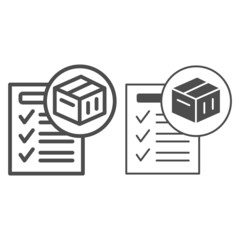 Poster - Waybill, box, sheet of paper, checkmark, form line and solid icon, documents concept, invoice vector sign on white background, outline style icon for mobile concept and web design. Vector graphics.
