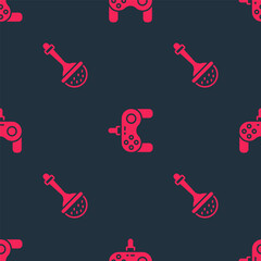 Poster - Set Rattle baby toy and Gamepad on seamless pattern. Vector