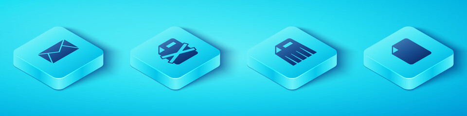 Poster - Set Isometric Mail and e-mail, Delete file document, File and Paper shredder icon. Vector