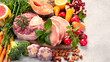 © bit24 - Paleo diet food on light gray background.