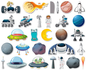 Wall Mural - Set of stickers with Solar system objects isolated