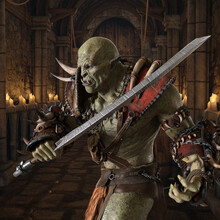 Orc In A Medieval Dungeon 3d Illustration