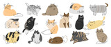 Fototapeta Fototapety na ścianę do pokoju dziecięcego - Cute and funny cats doodle vector set. Cartoon cat or kitten characters design collection with flat color in different poses. Set of purebred pet animals isolated on white background.