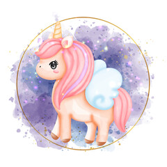 Wall Mural - Digital Paint Unicorn watercolor. Vector Illustration 