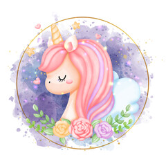 Wall Mural - Digital Paint Unicorn watercolor. Vector Illustration 